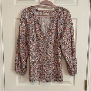 LOFT Women's Floral Blouse - Orange and Blue